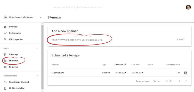 Google search console sitemap submisstion form