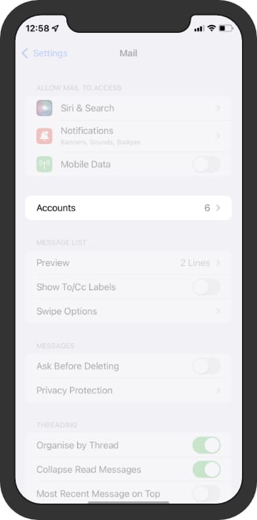 iOs E-mail Accounts